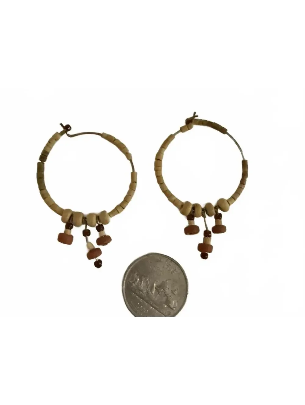 Vintage Handmade Hoop Earrings with Wooden Beads